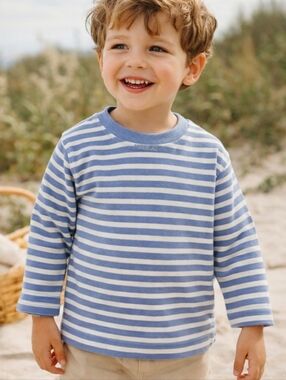 ZARA Boys Blue & White Striped Long Sleeve Top | 3-4 Years Coastal Classic
